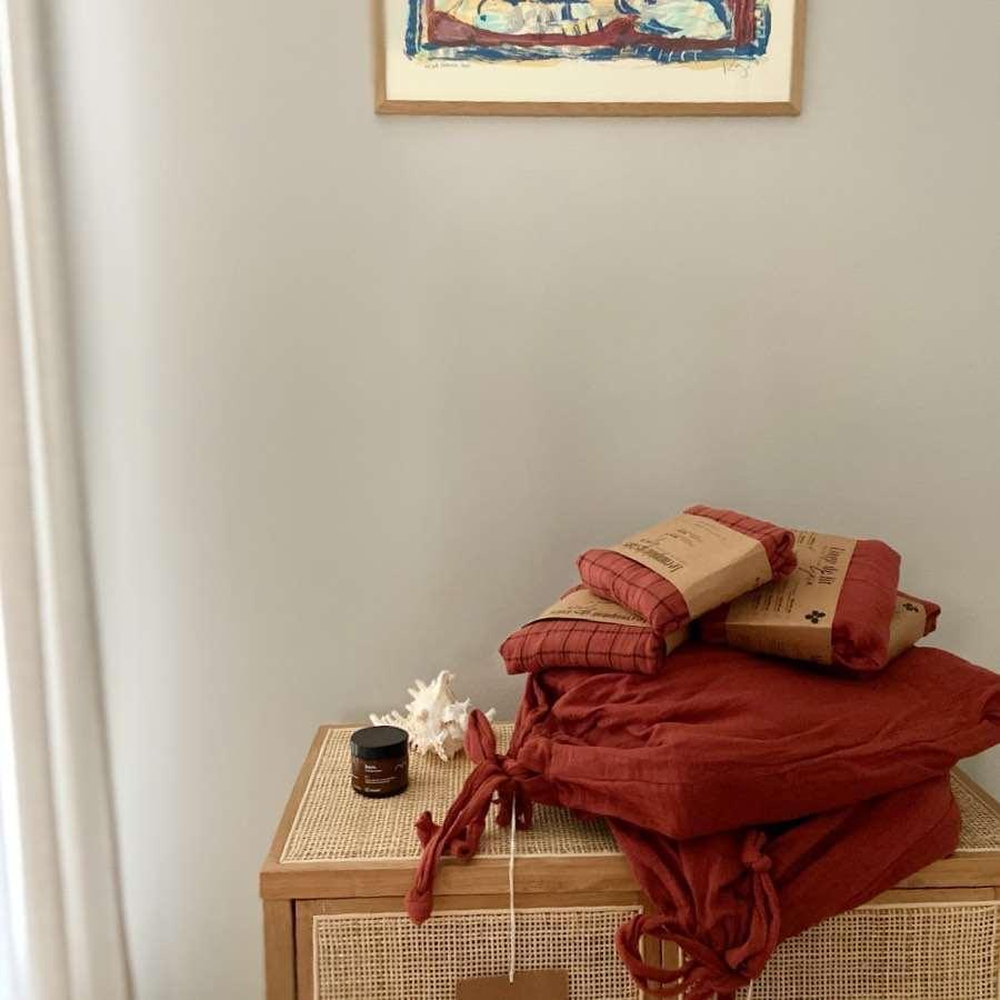 Pudebetræk i ternet bomuld Terracotta rød 60x60 cm - Stay inn