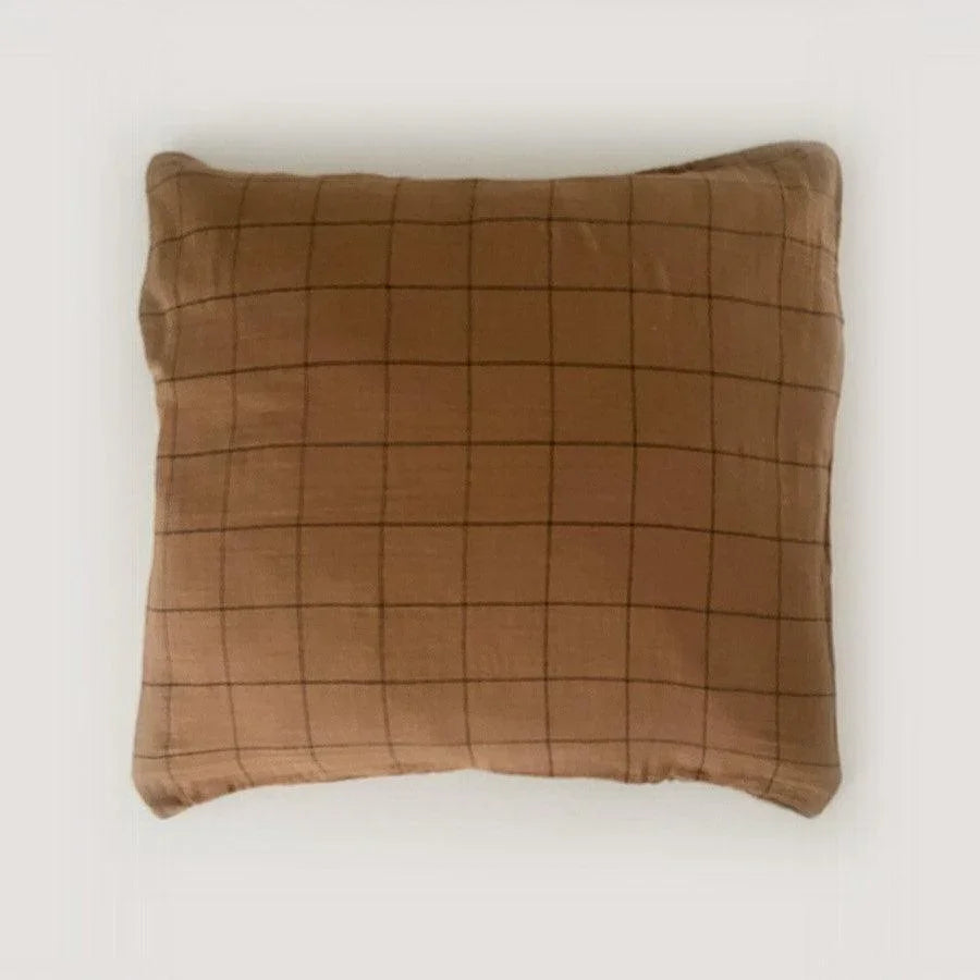 Pudebetræk i ternet bomuld Camel brun 60x60 cm - Stay inn