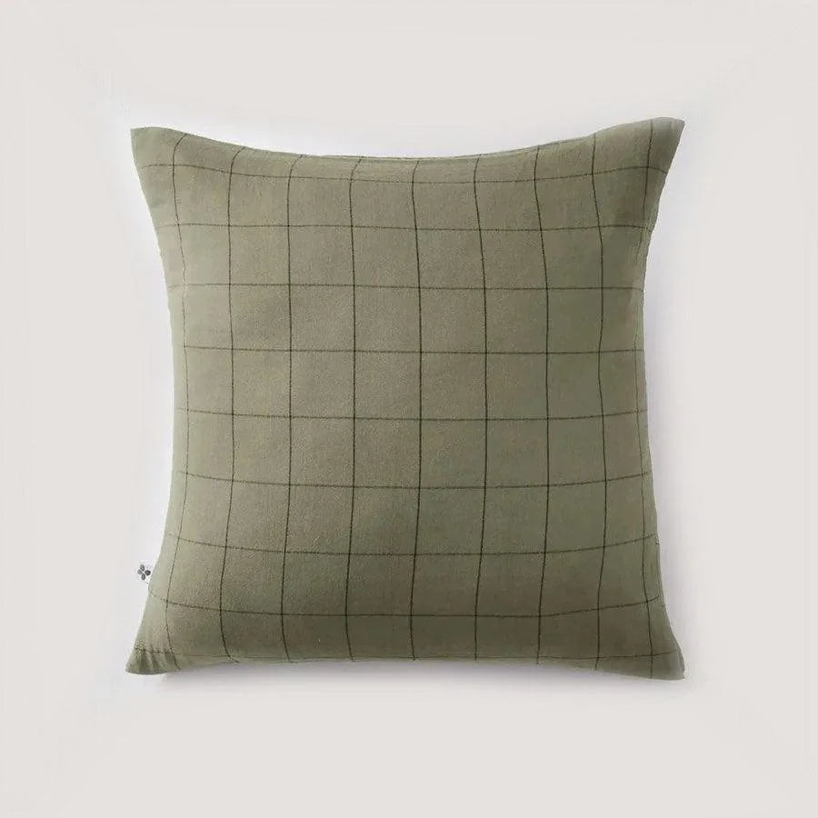 Pudebetræk i ternet bomuld Oliven grøn 60x60 cm - Stay inn