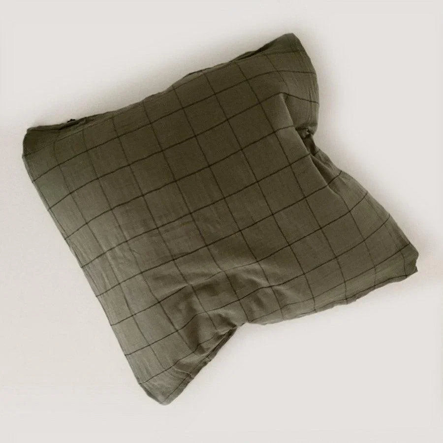 Pudebetræk i ternet bomuld Oliven grøn 60x60 cm - Stay inn