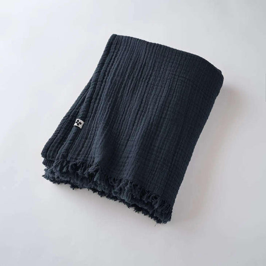 Vaflet plaid m. frynser Midnight