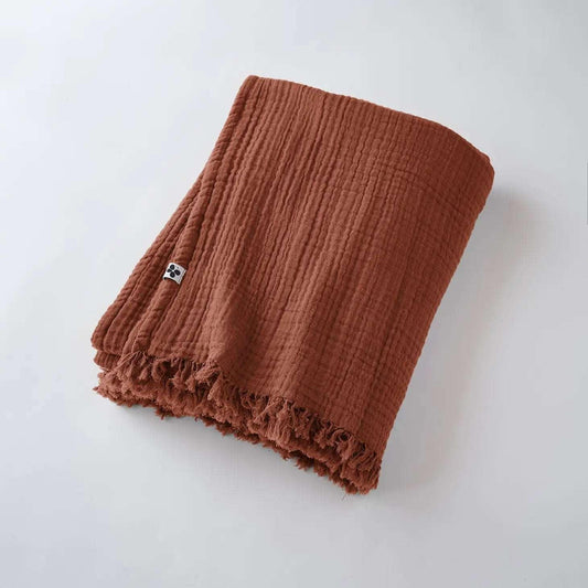Vaflet plaid m. frynser Terracotta