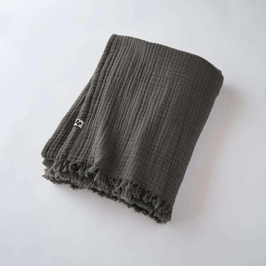 Vaflet plaid - bomuld med frynser - Granit - Stay inn