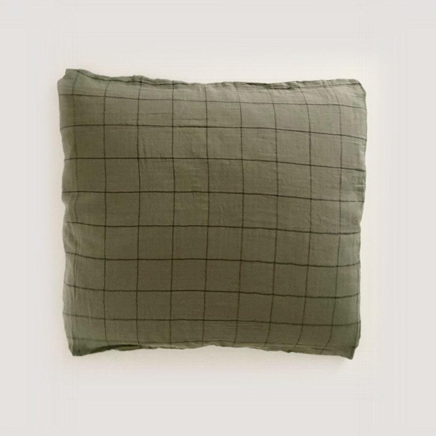 Pudebetræk - Ternet bomuldsgaze - Olive green - 60x60 - Stay inn