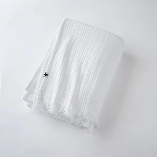 Vaflet plaid - bomuld med frynser - Crisp white - Stay inn