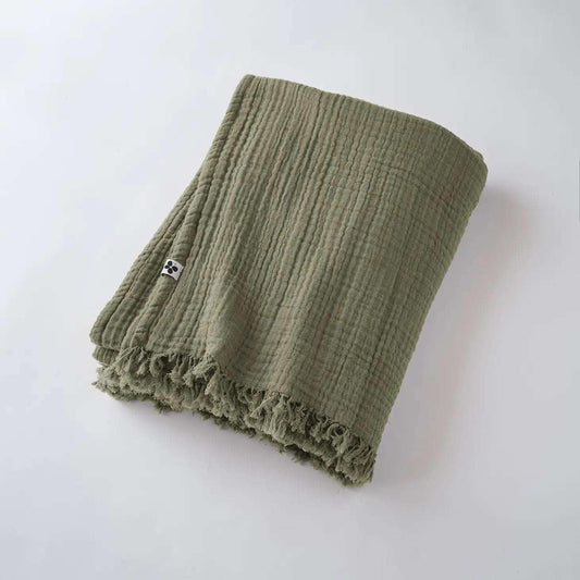 Vaflet plaid m. frynser Olive green