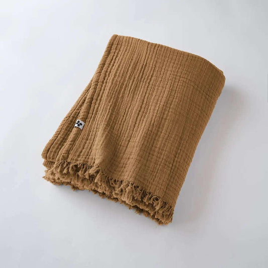 Vaflet plaid - bomuld med frynser - Camel - Stay inn